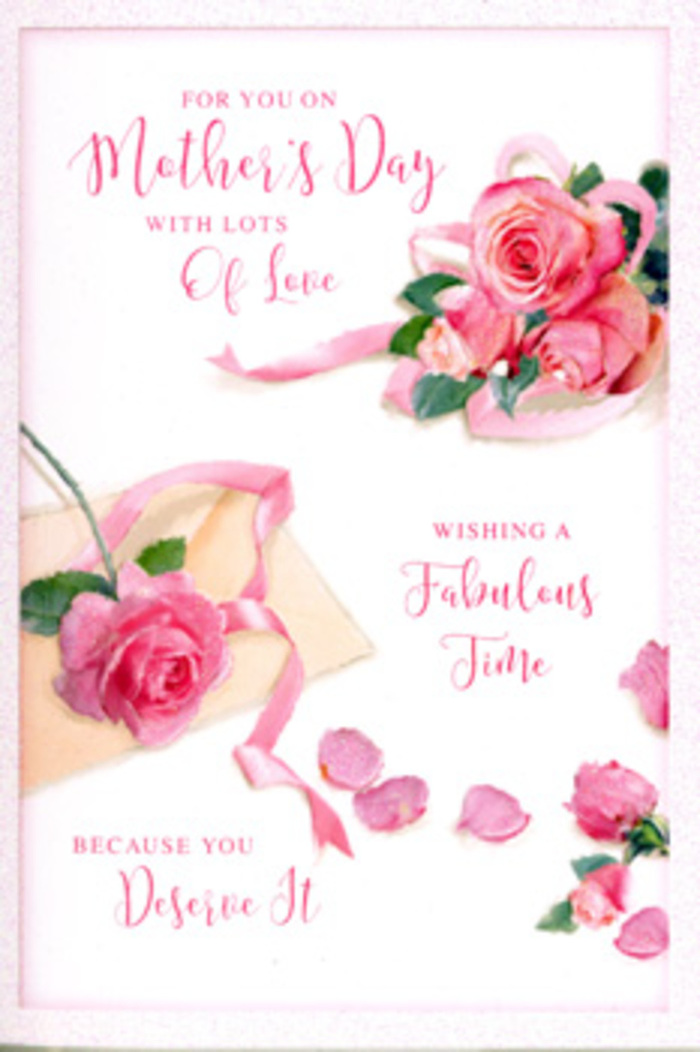 In this detailed close-up of a Mother's Day card, the design centres on a romantic arrangement of pink roses, crafted to resemble a florist's carefully composed display. The main grouping of roses sits prominently across the card, with blooms ranging from tight, rounded heads to fully open flowers whose petals spread out in generous, overlapping layers. The colours shift gently from the palest blush at the outer edges to richer, rosy pink in the centres, with tiny shadowed folds suggesting the velvety thickness of real petals. Scattered around this central bouquet, single petals and small clusters are artfully placed on the light background, mimicking the way petals might naturally fall from a fresh arrangement set down on a table in a Millwall flat. A soft, pastel ribbon curves through the largest cluster, its sinuous line catching the eye and drawing it across the card, reminiscent of the final, graceful tie added by a florist before sending out a Mother's Day delivery across the Isle of Dogs. Flowing, hand-lettered script overlays the floral imagery, spelling out an affectionate message that speaks of love, gratitude, and appreciation for Mum. The calligraphy has a gentle, swirling quality, with each letter echoing the rounded shapes of the petals and the ribbon, creating a cohesive, harmonious design. Subtle highlights and shading lend a sense of depth to both the text and the florals, while the overall lighting remains soft and diffused, with no harsh contrasts. The result is a card that feels tender and intimate, as though it's meant to be opened slowly, perhaps alongside a bouquet and breakfast tray, in a quiet Millwall home on Mother's Day morning.
